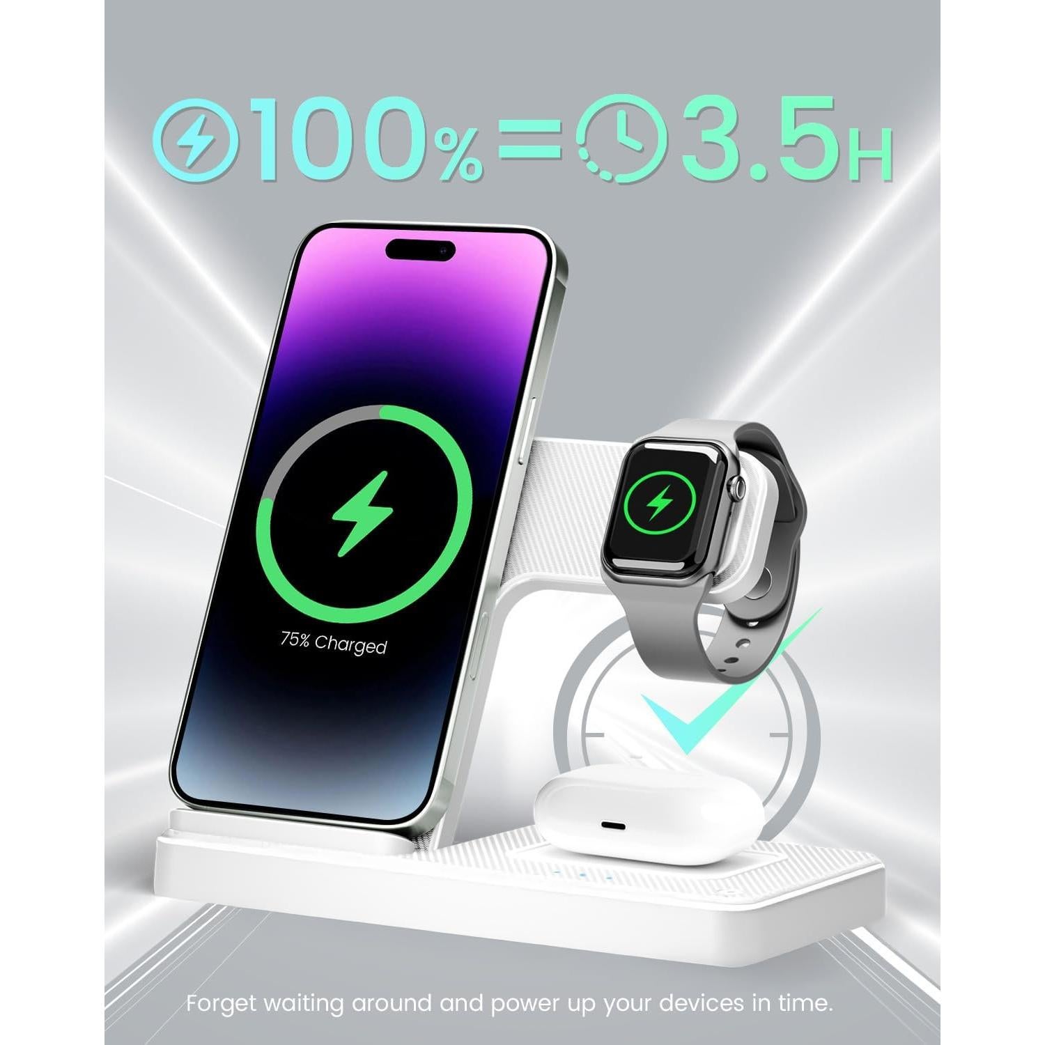 Estación de Carga Inalámbrica 3 en 1 GETPALS W336 para iPhone, Reloj y AirPods