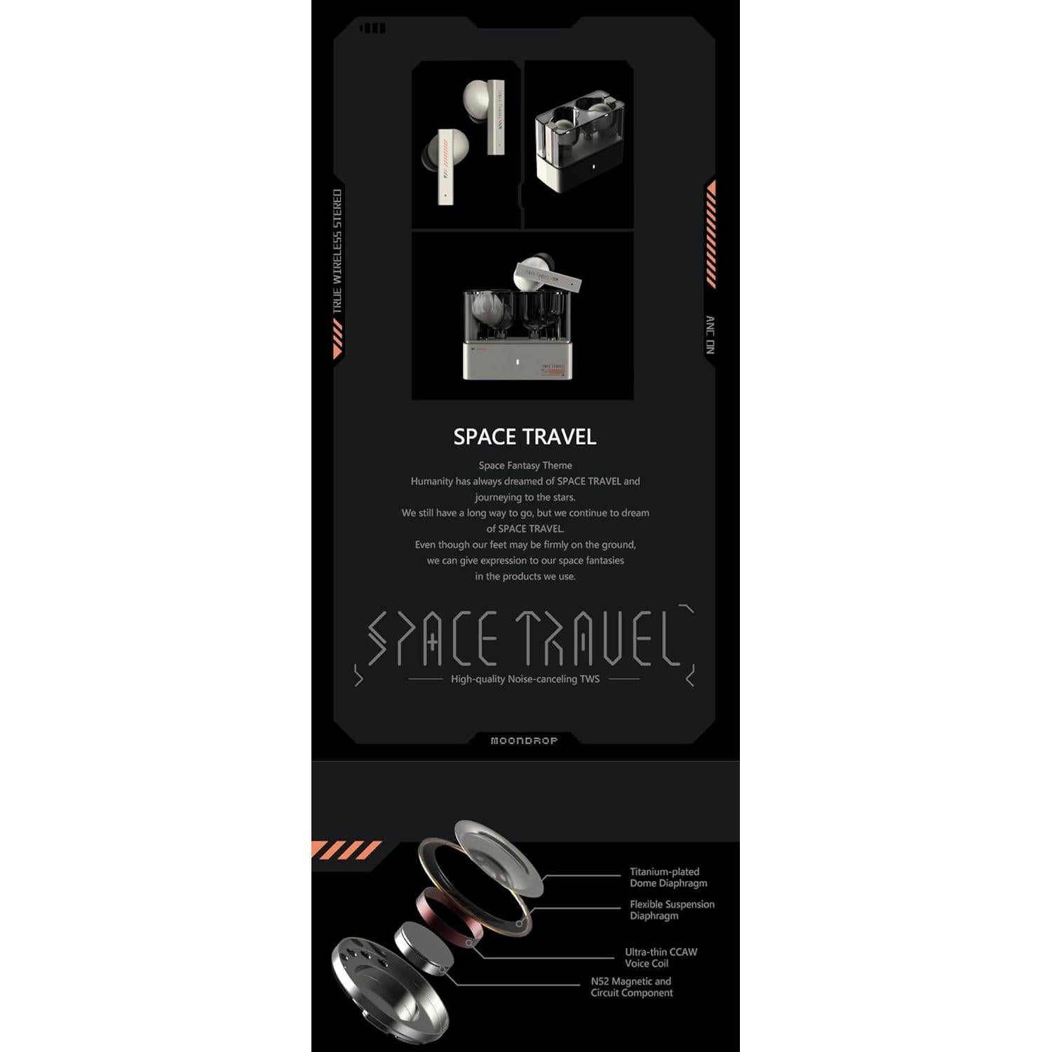 Auriculares Inalámbricos Moondrop Space Travel TWS Bluetooth 5.3 ANC