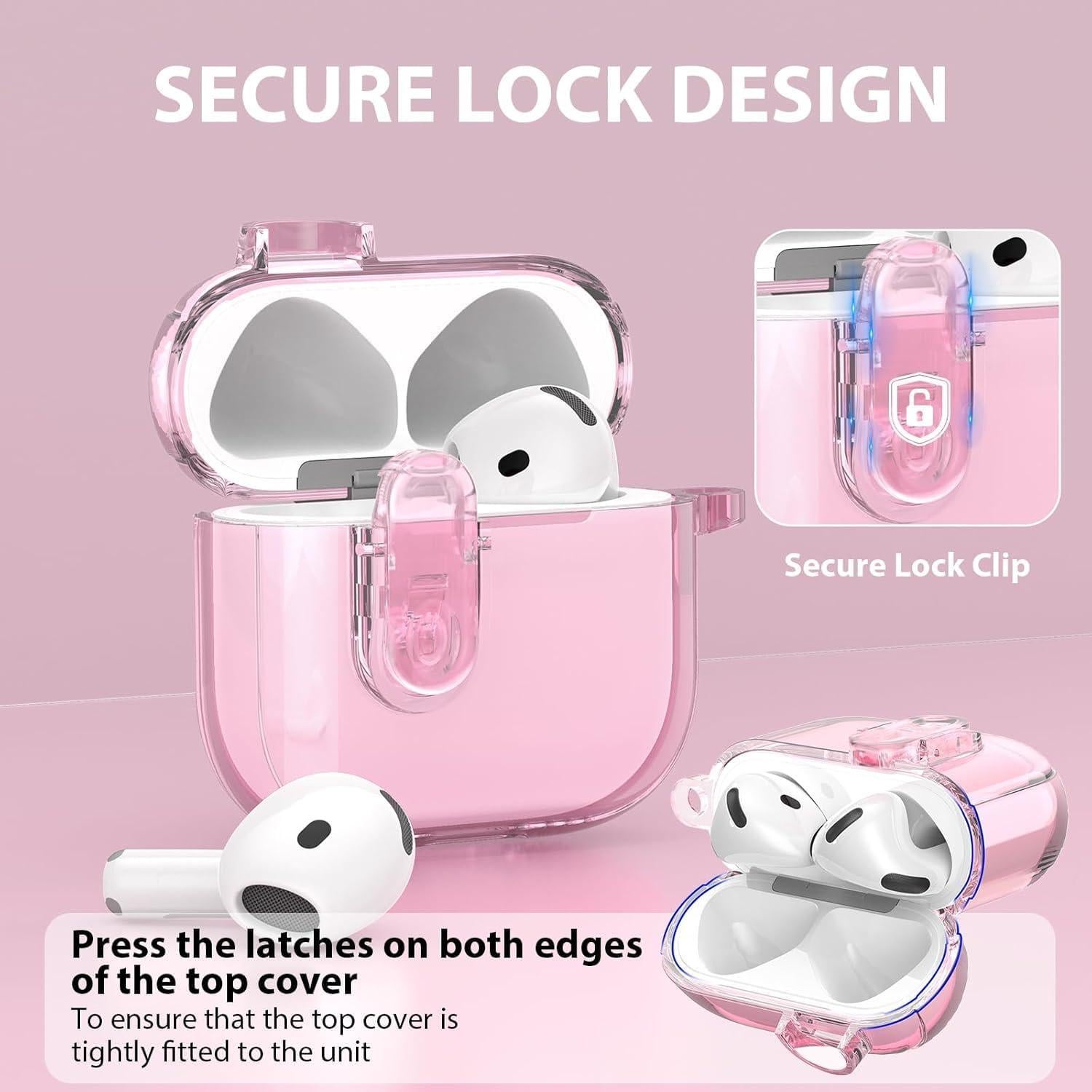 Safety Lock Clear Case Compatible with Apple AirPods 4 Cases 2024 Women, VOTILE Soft TPU Transparency Air pods 4 Gen Cases iPods 4 Earbuds Case Girl Bling Keychain for Airpod iPod 4th Gen