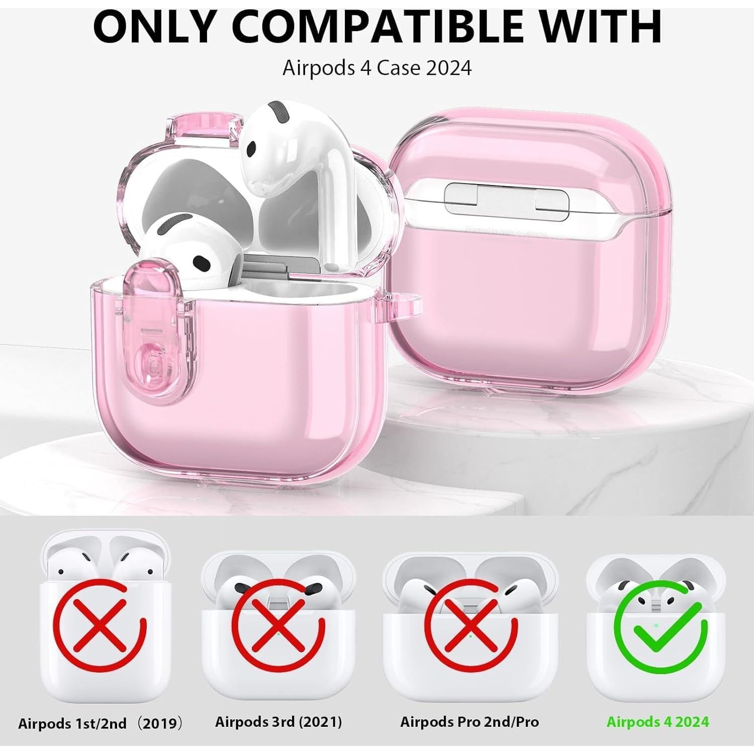 Safety Lock Clear Case Compatible with Apple AirPods 4 Cases 2024 Women, VOTILE Soft TPU Transparency Air pods 4 Gen Cases iPods 4 Earbuds Case Girl Bling Keychain for Airpod iPod 4th Gen
