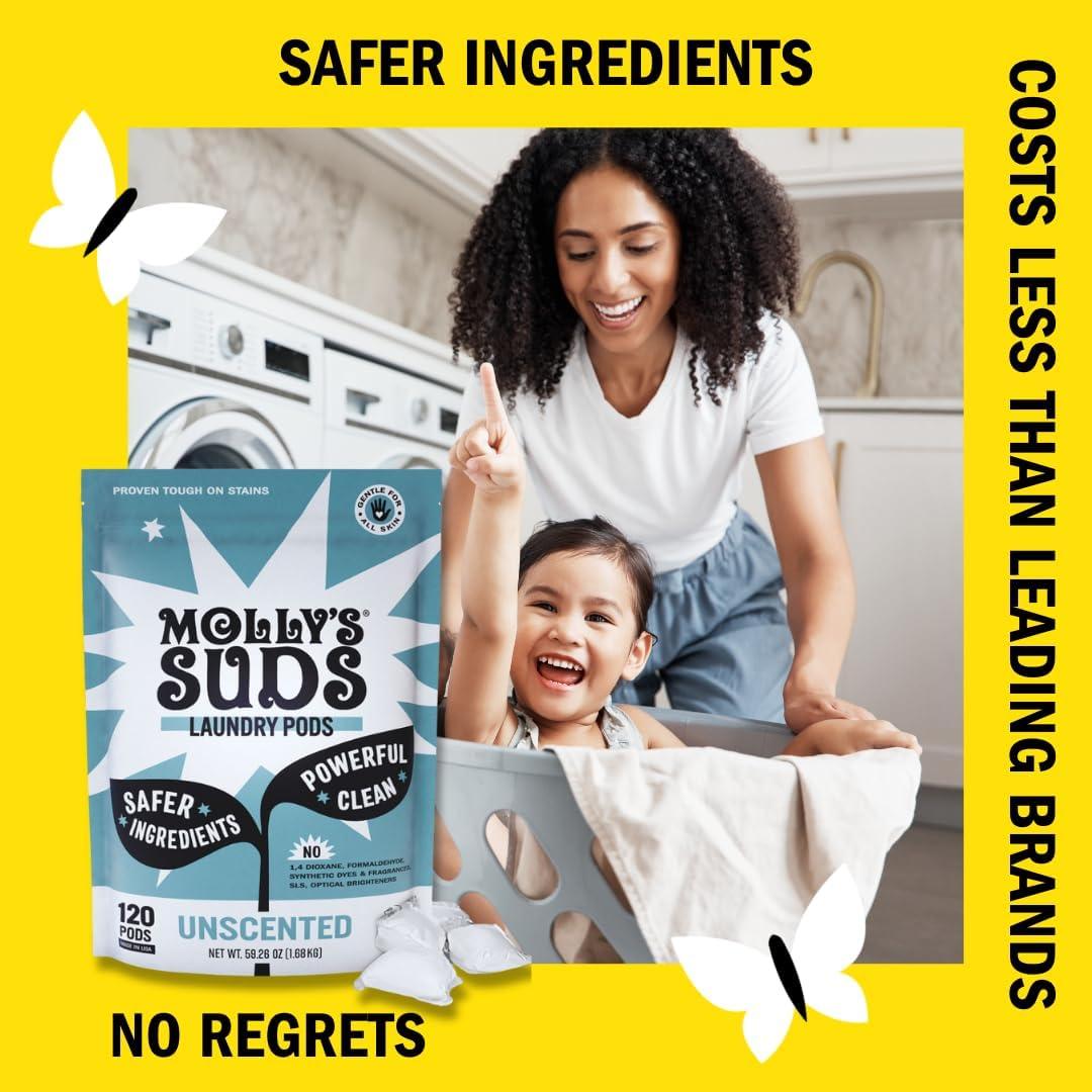 Bolsas de detergente para ropa Molly's Suds - 120 unidades sin fragancia