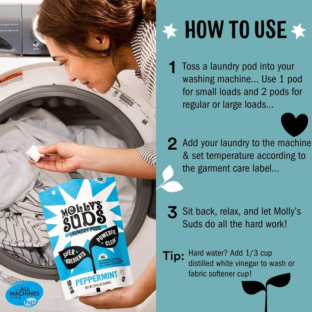 Bolsas de detergente para ropa Molly's Suds - 120 unidades sin fragancia