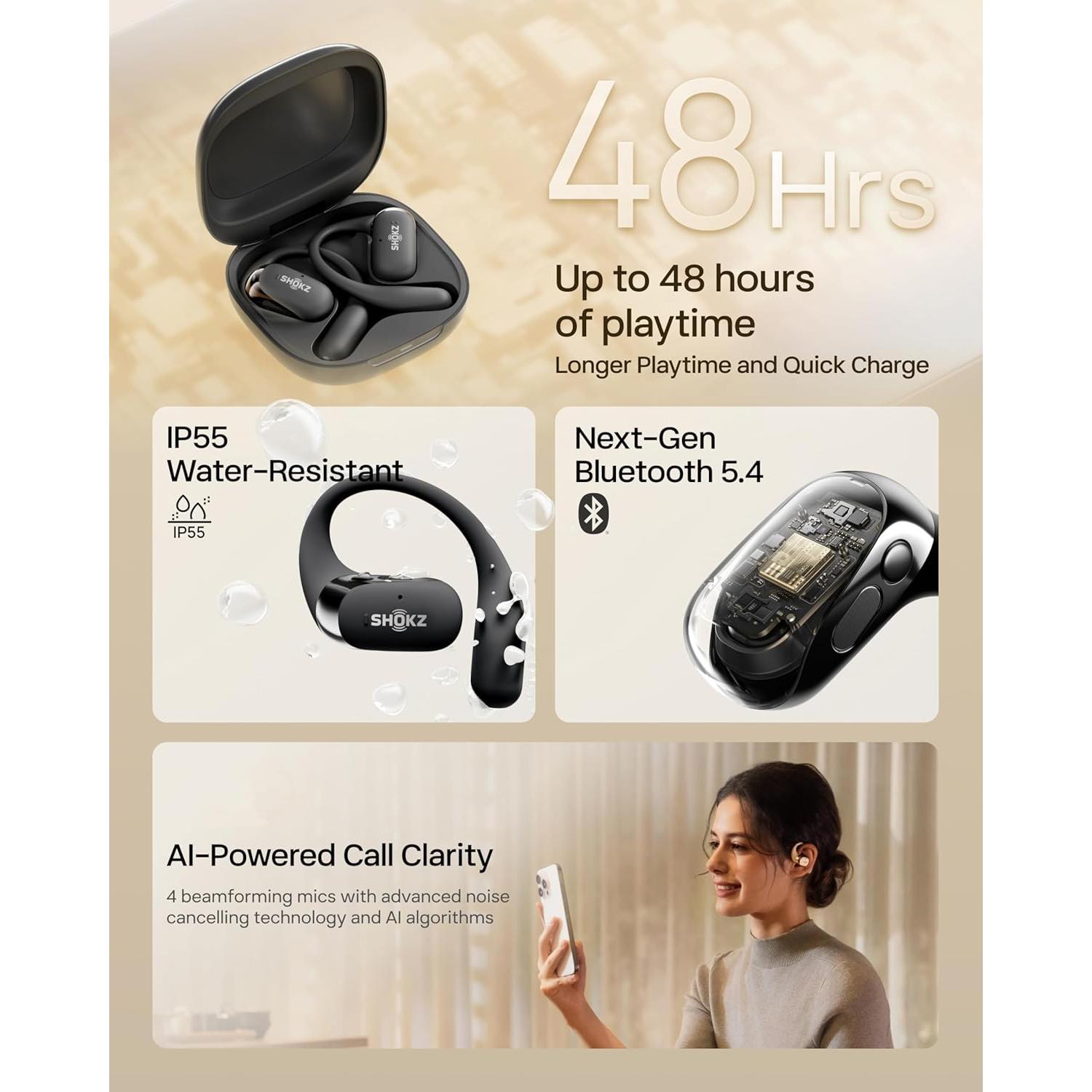 Auriculares In-Ear Abiertos SHOKZ OpenFit 2 Bluetooth Negro