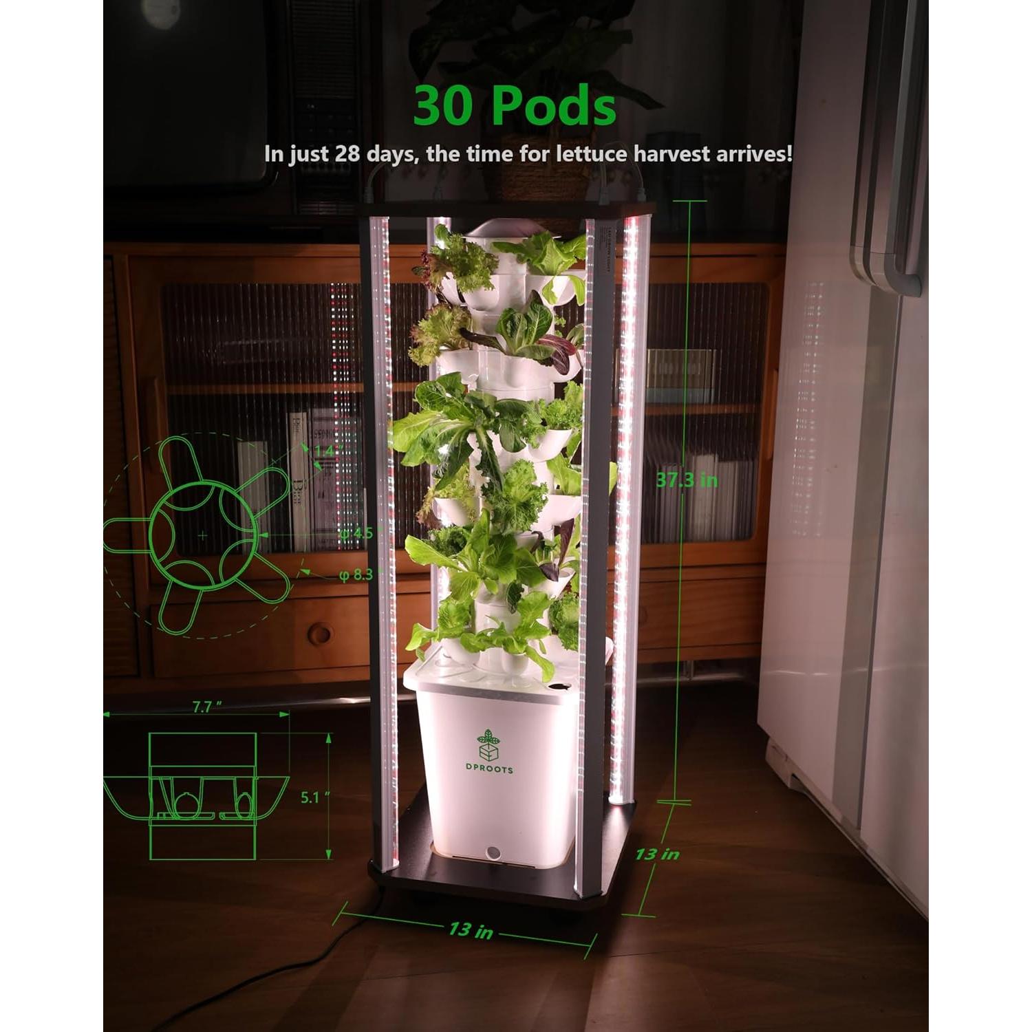 Sistema Hidropónico Vertical DPROOTS T6 para 30 Plantas