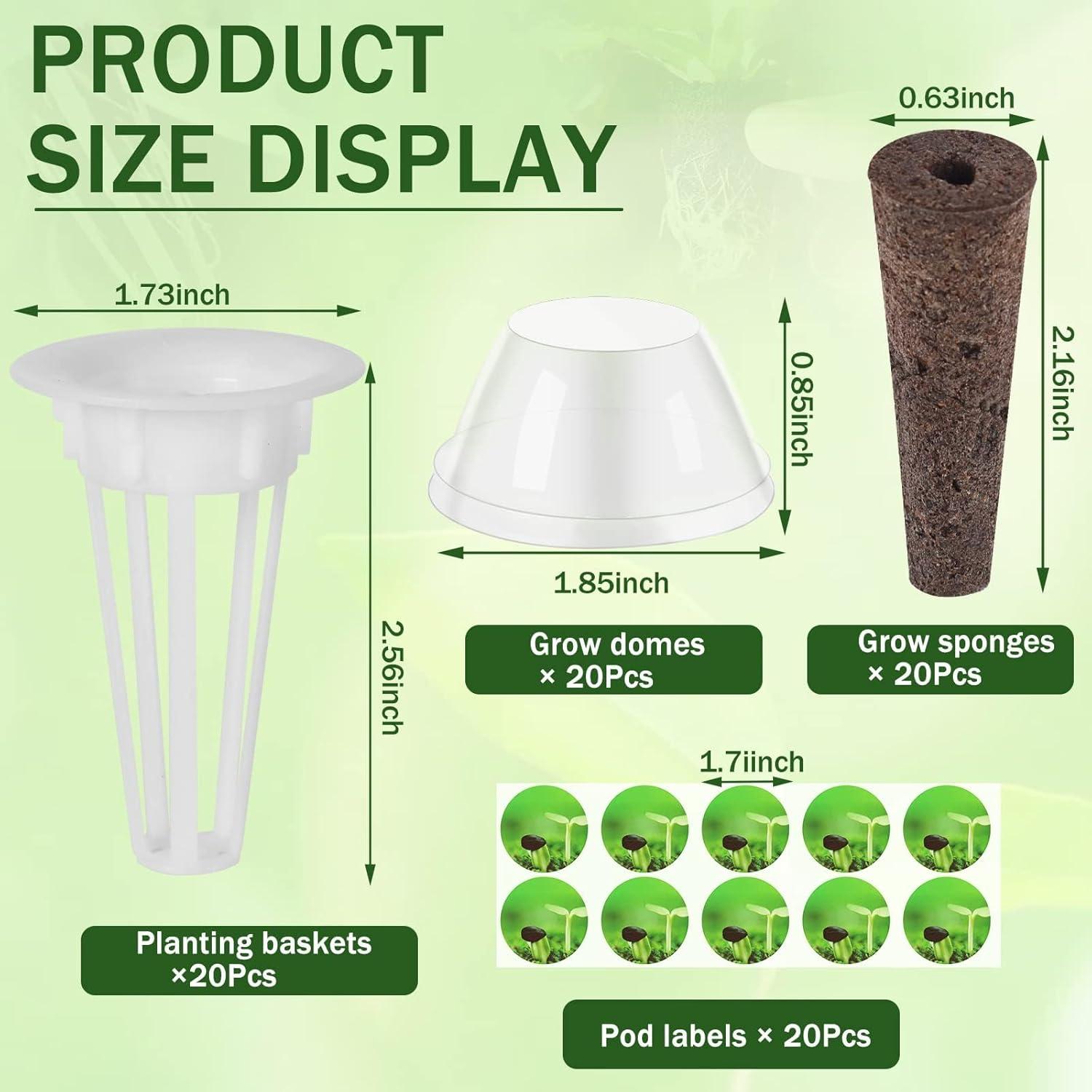 DECYOOL Garden Pods, 80pcs Hydroponic Pods Kit,Grow Anything Kit with 20 Grow Baskets,20 Grow Sponges, 20 Pod Labels,20 Grow Domes