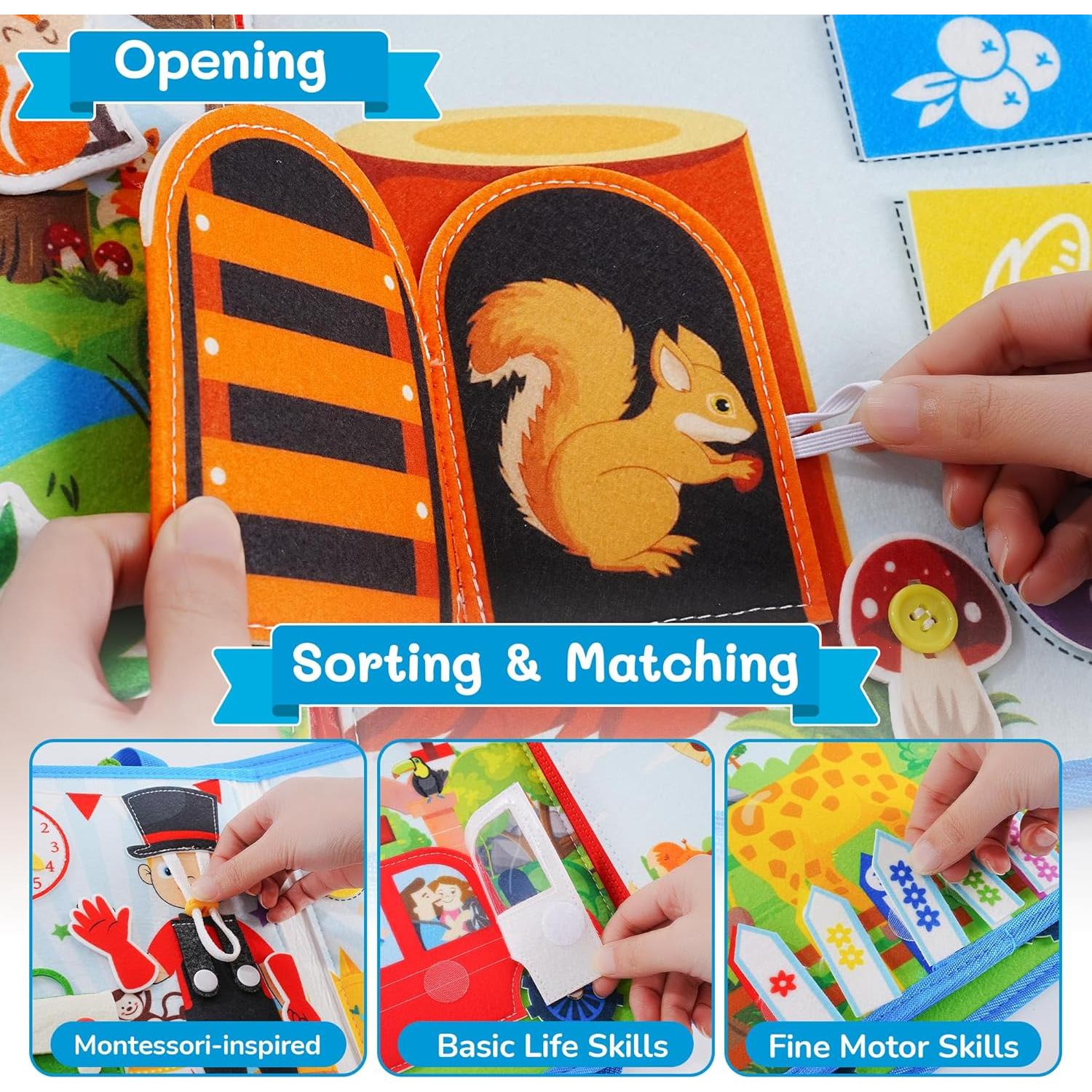 Libro Ocupado Montessori Azul 20 Actividades para Niños 1-3 Años