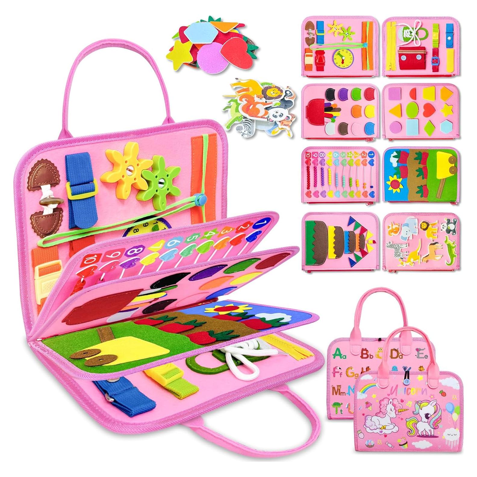 Tablero Ocupado Montessori Exorany Rosa 8 en 1 para Niños