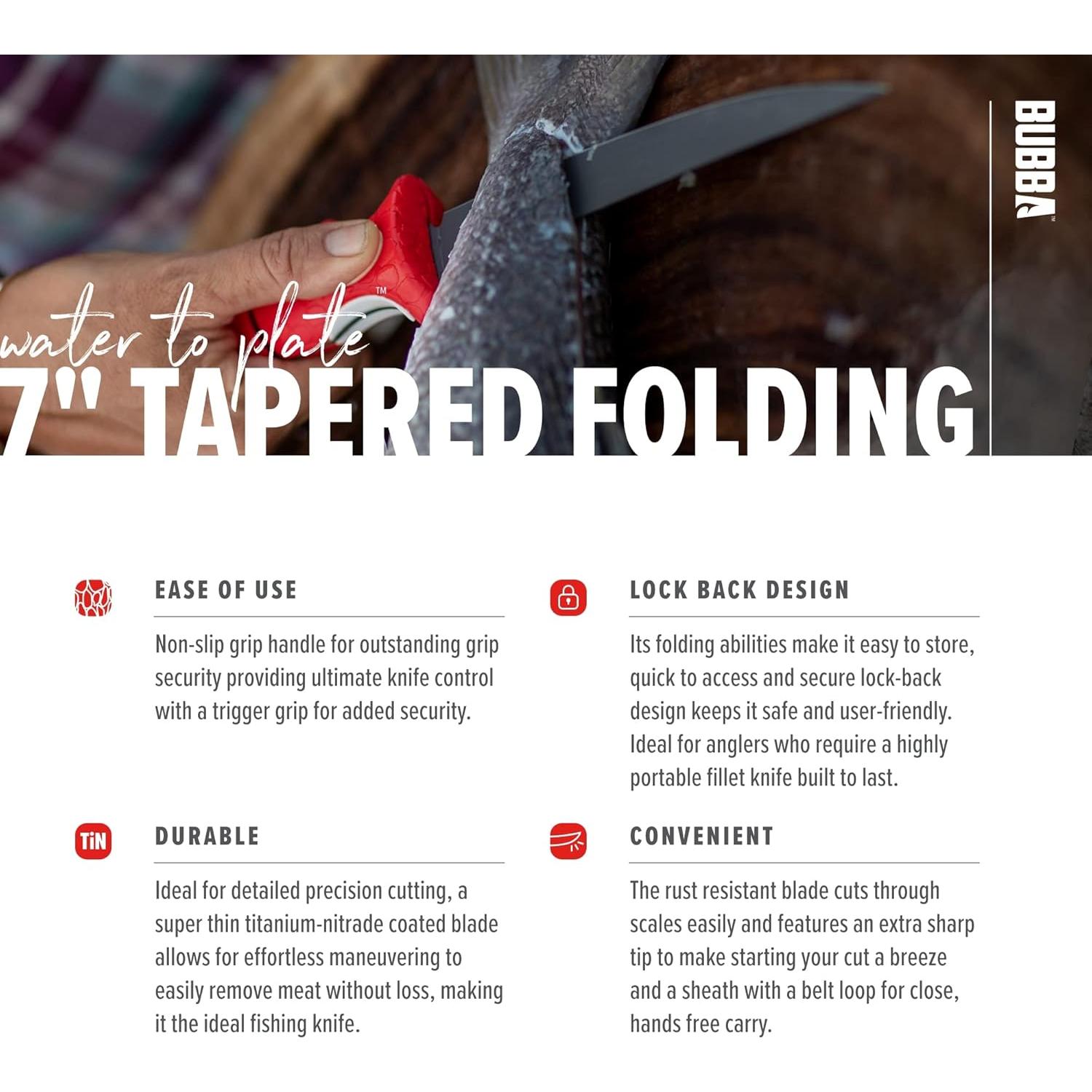 Cuchillo Plegable BUBBA Flex Tapered 17.8 cm Antideslizante