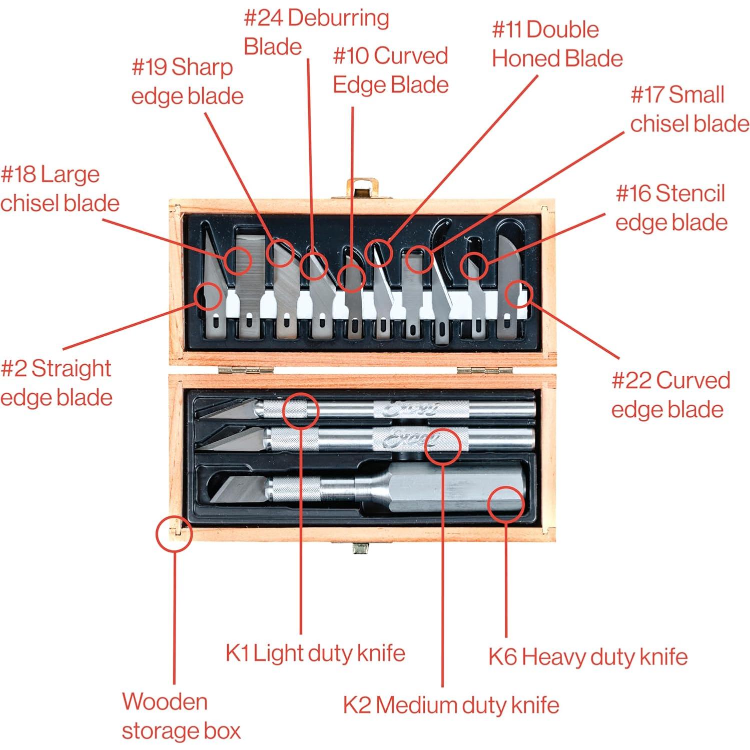 Juego de cuchillos de precisión Excel Blades 13 piezas con estuche
