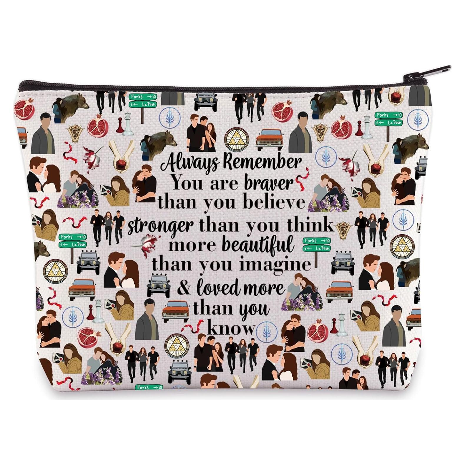 WZMPA Edward Cullen Cosmetic Bag Bella Swan Fans Gift You Are Braver Stronger Smarter Than You Think Edward Makeup Bag Bella Merchandise (Always-moon)