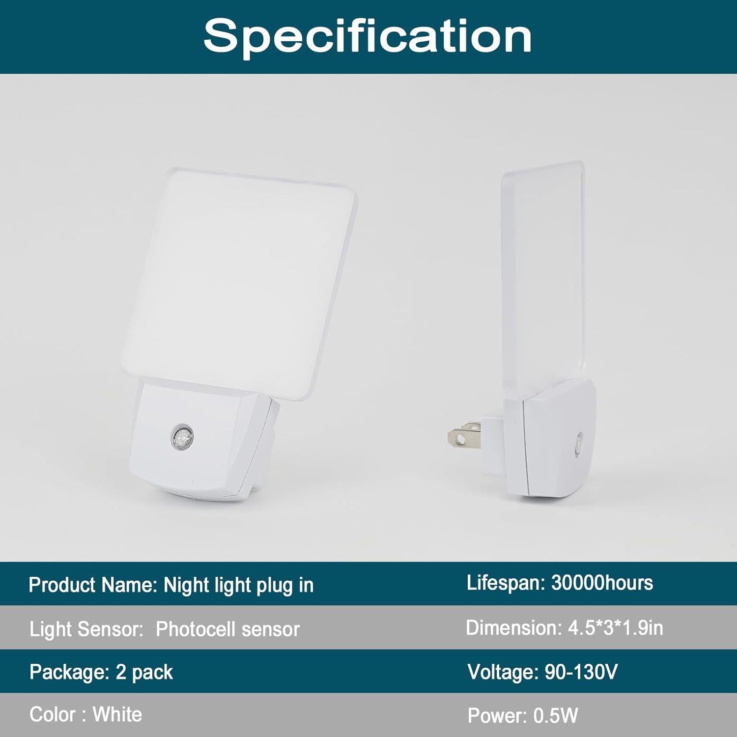 Paquete de 2 luces nocturnas LED 0.5W con sensor blanco frío