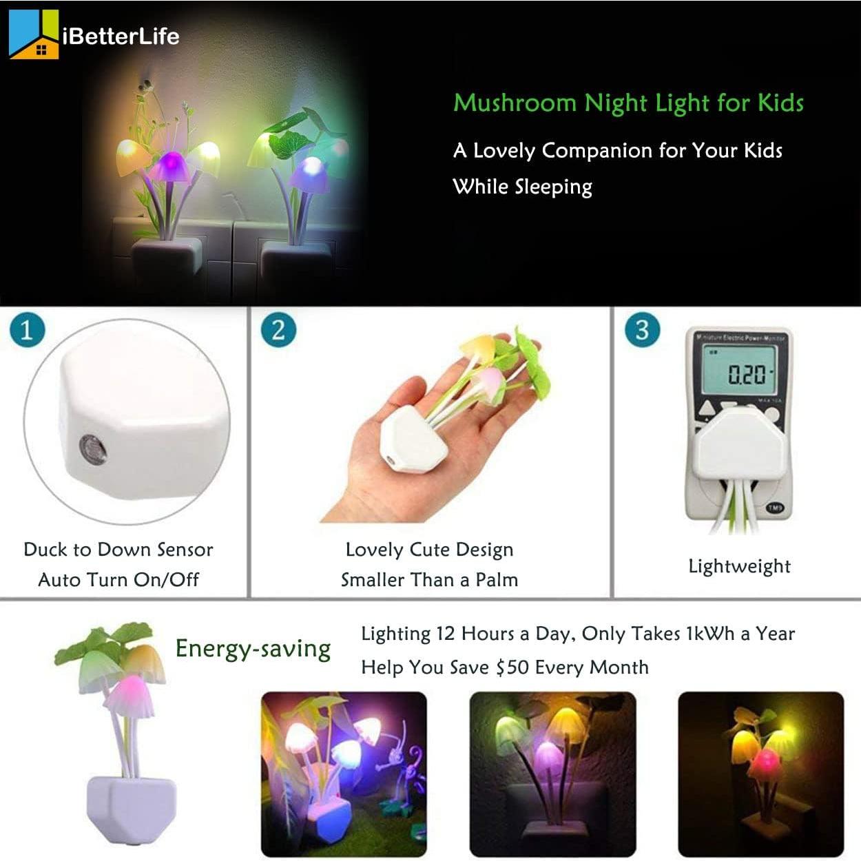 Luz Nocturna LED iBetterLife Hongo 2 Paquete Sensor Automático