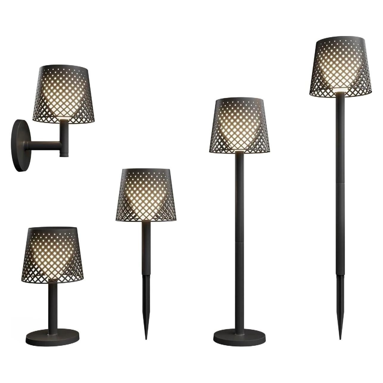 Greta 5-in-1 Solar/Rechargeable Lamp, Indoor and Outdoor, 80 Lumens, Solar Panel and Micro-USB Charging Capabilities, Twilight Sensor, On/Off Switch, Recycled Plastic, Black.