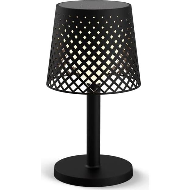 Greta 5-in-1 Solar/Rechargeable Lamp, Indoor and Outdoor, 80 Lumens, Solar Panel and Micro-USB Charging Capabilities, Twilight Sensor, On/Off Switch, Recycled Plastic, Black.