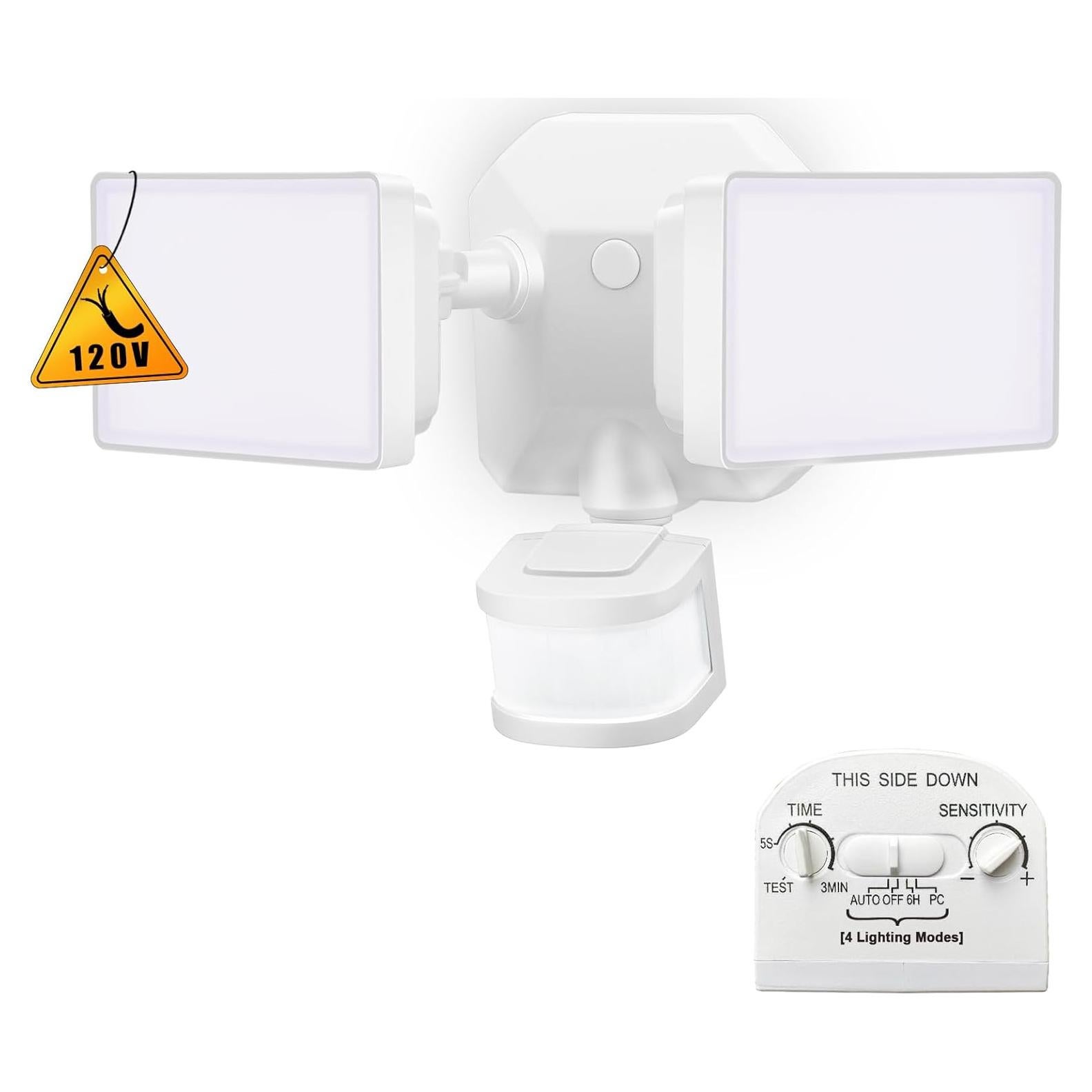 EMANER Dusk-to-Dawn Security Lights with Motion Sensor, 5000K IP65 Waterproof Outdoor, 280W Equiv. 110V 120V Dual-Head Rotatable LED Flood Light for Porch, Garage, Yard, Driveway