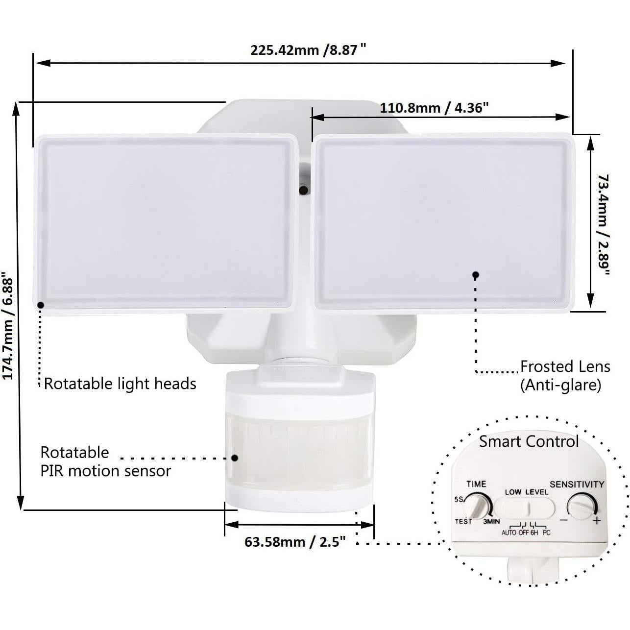 EMANER Dusk-to-Dawn Security Lights with Motion Sensor, 5000K IP65 Waterproof Outdoor, 280W Equiv. 110V 120V Dual-Head Rotatable LED Flood Light for Porch, Garage, Yard, Driveway