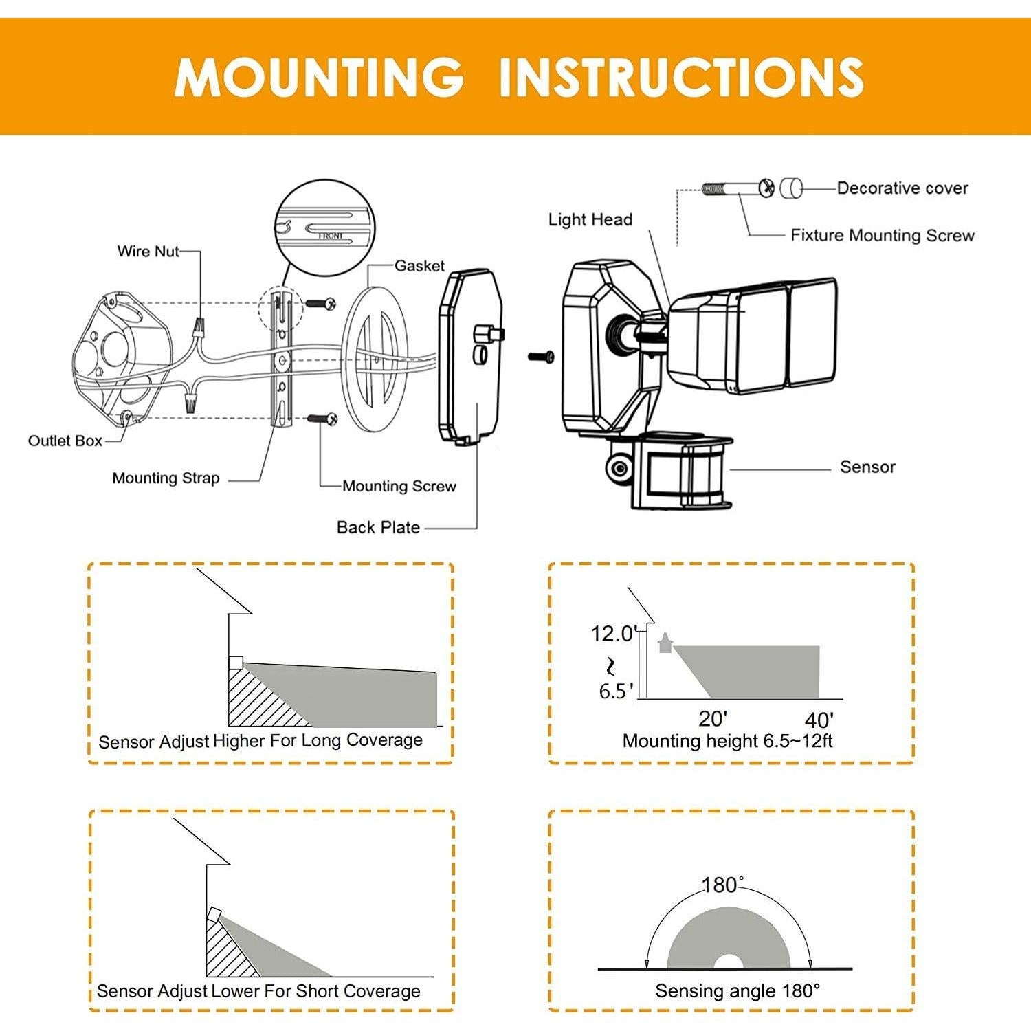 EMANER Dusk-to-Dawn Security Lights with Motion Sensor, 5000K IP65 Waterproof Outdoor, 280W Equiv. 110V 120V Dual-Head Rotatable LED Flood Light for Porch, Garage, Yard, Driveway
