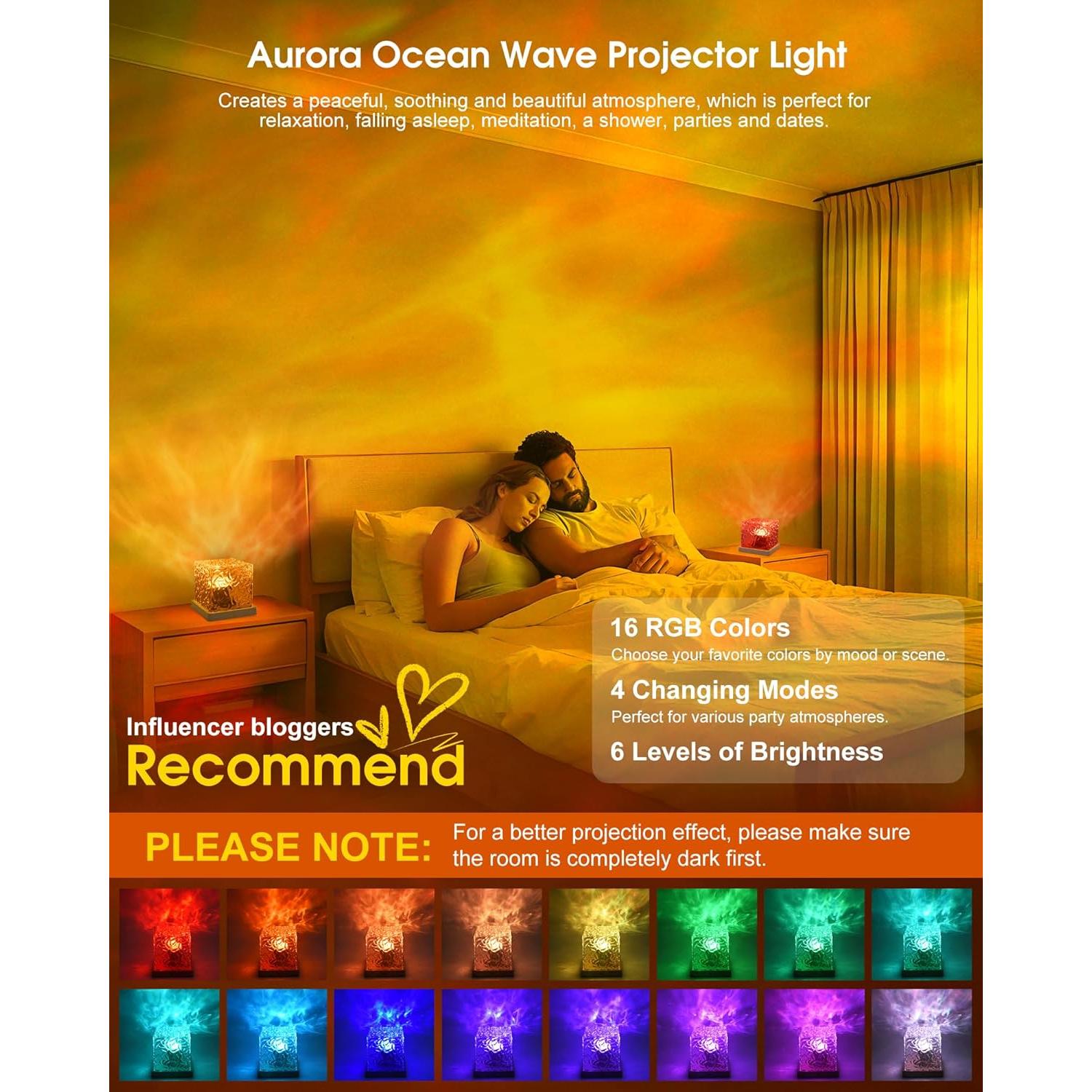 Proyector de Luz Aurora Smerkod FXSW001, Recargable 16 Colores