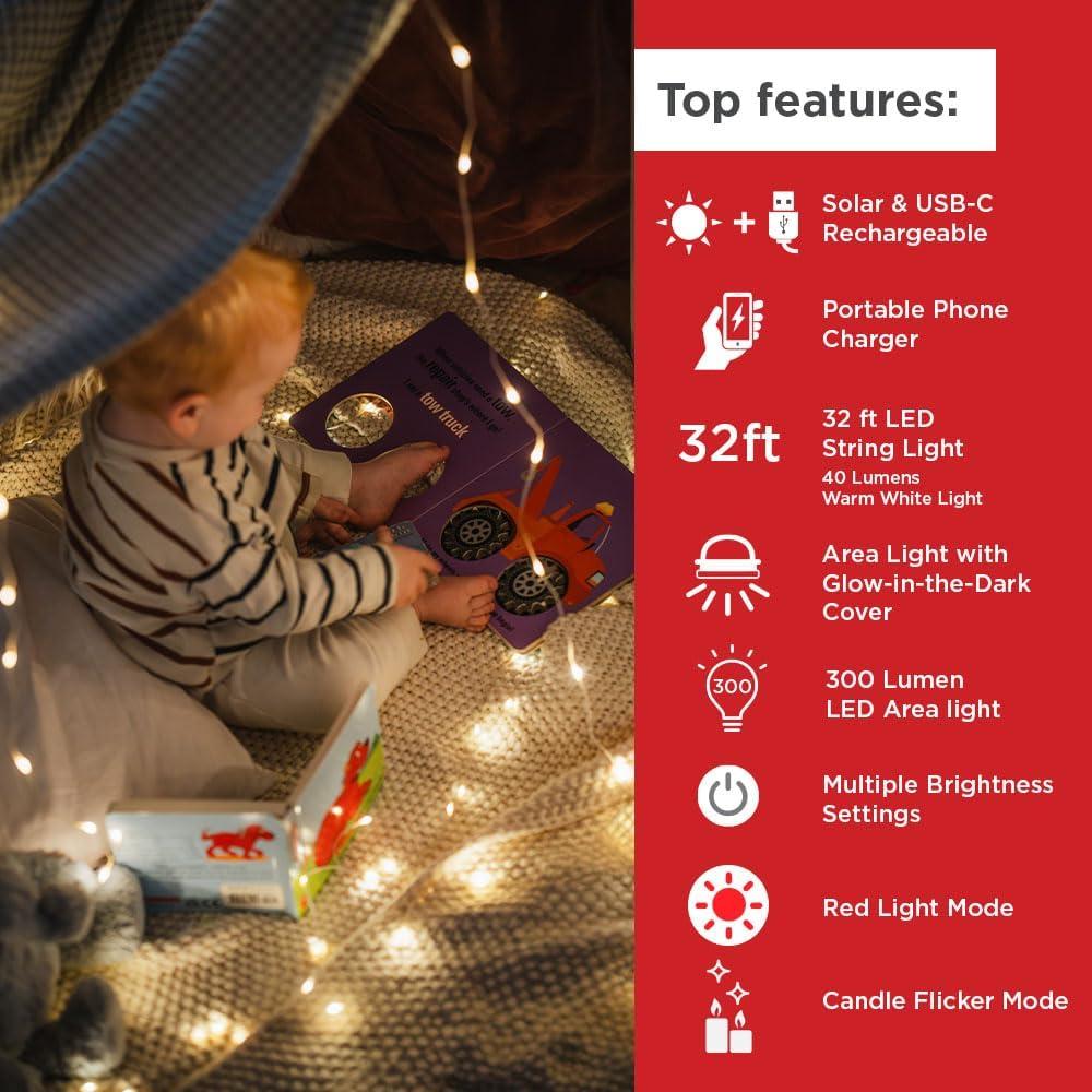 LuminAID Luz de Cadena Solar 9.75m + Cargador USB - Camping