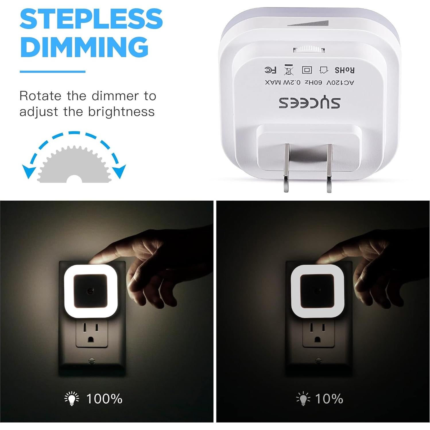 Luz Nocturna LED Regulable SYCEES con Sensor Crepúsculo, 4 Unidades