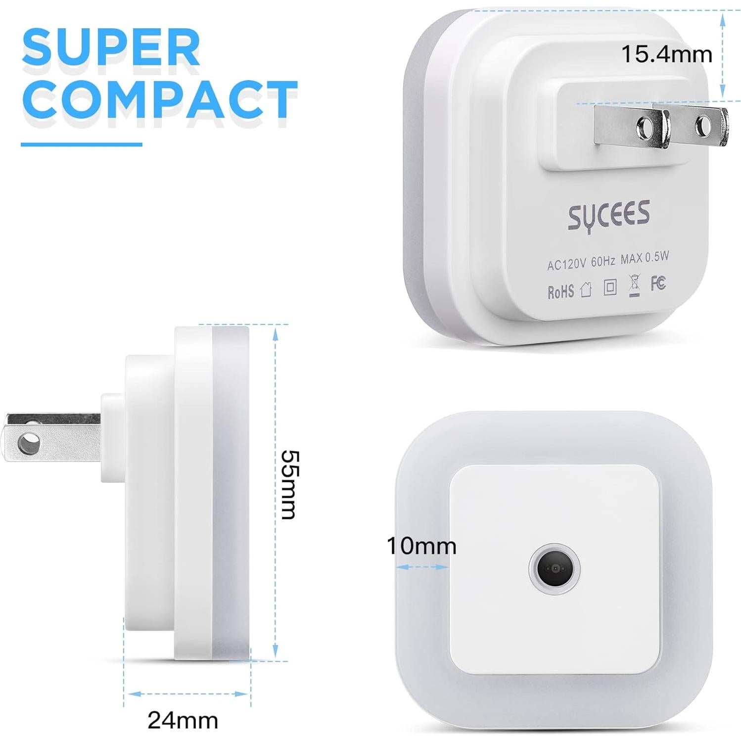 Luz Nocturna LED Regulable SYCEES con Sensor Crepúsculo, 4 Unidades