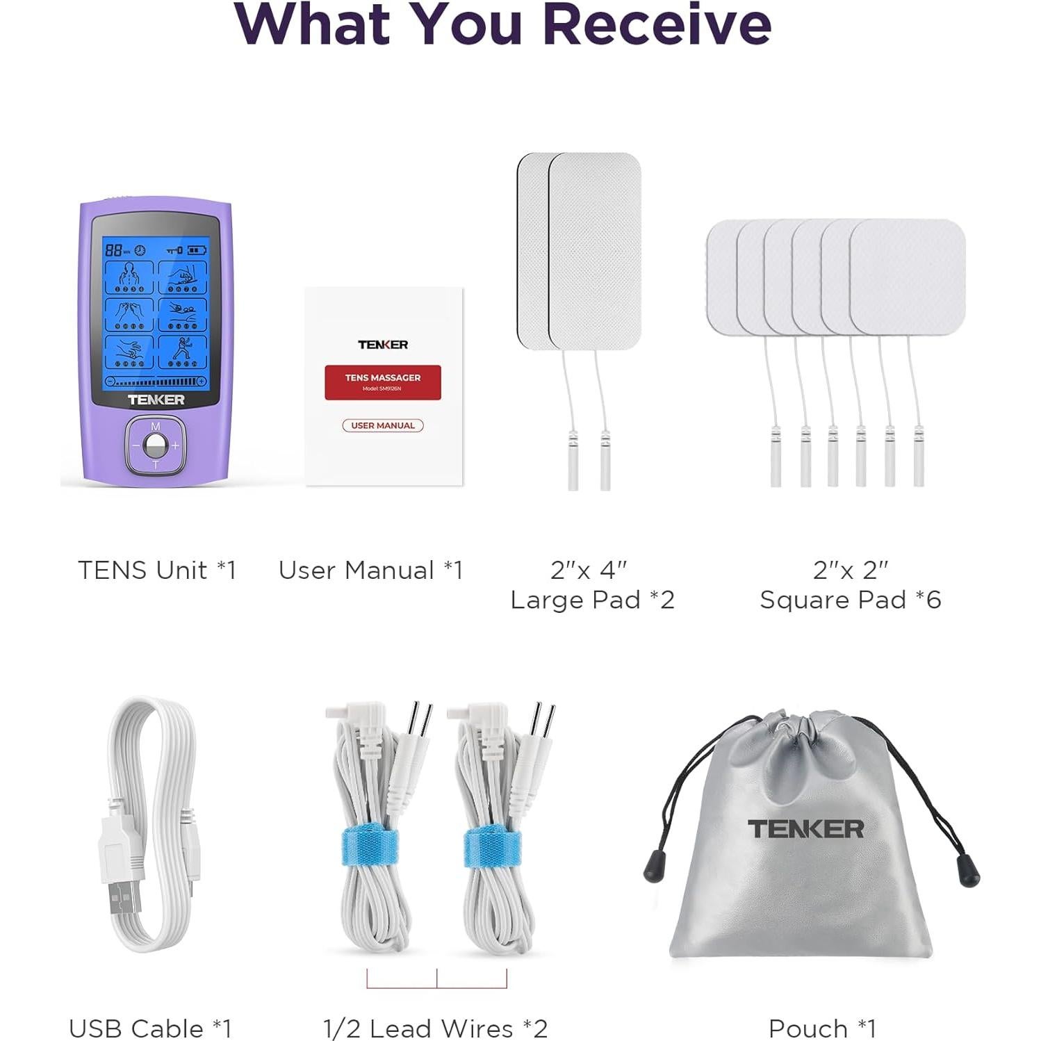 TENKER Estimulador Muscular TENS 24 Modos Alivio Dolor