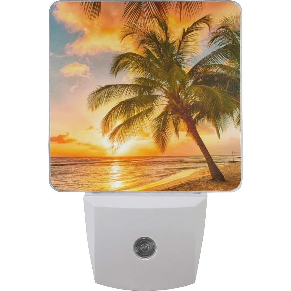 Led Night Light Tropical Beach Palm Tree Sunset, Auto Senor Dusk to Dawn Night Light Plug in for Kids Baby Girls Boys Adults Room