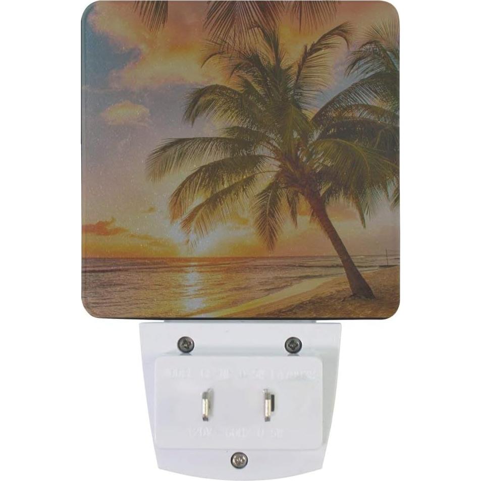 Led Night Light Tropical Beach Palm Tree Sunset, Auto Senor Dusk to Dawn Night Light Plug in for Kids Baby Girls Boys Adults Room