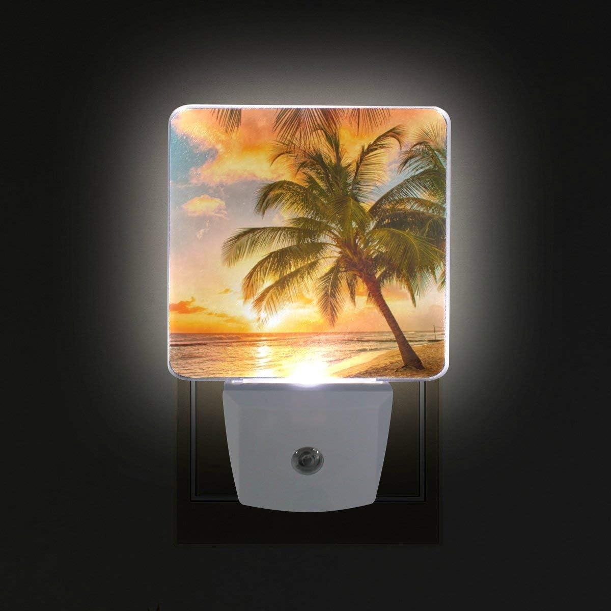 Led Night Light Tropical Beach Palm Tree Sunset, Auto Senor Dusk to Dawn Night Light Plug in for Kids Baby Girls Boys Adults Room
