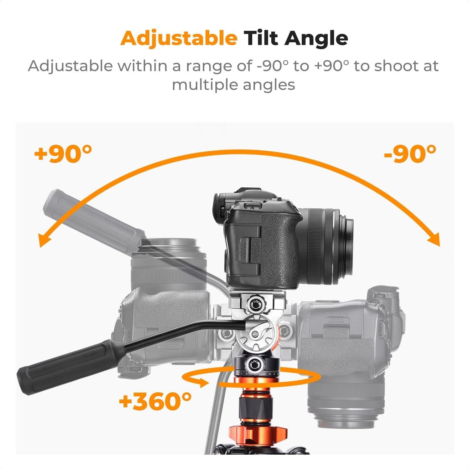 Trípode K&F Concept de fibra de carbono 173 cm con cabezal fluido
