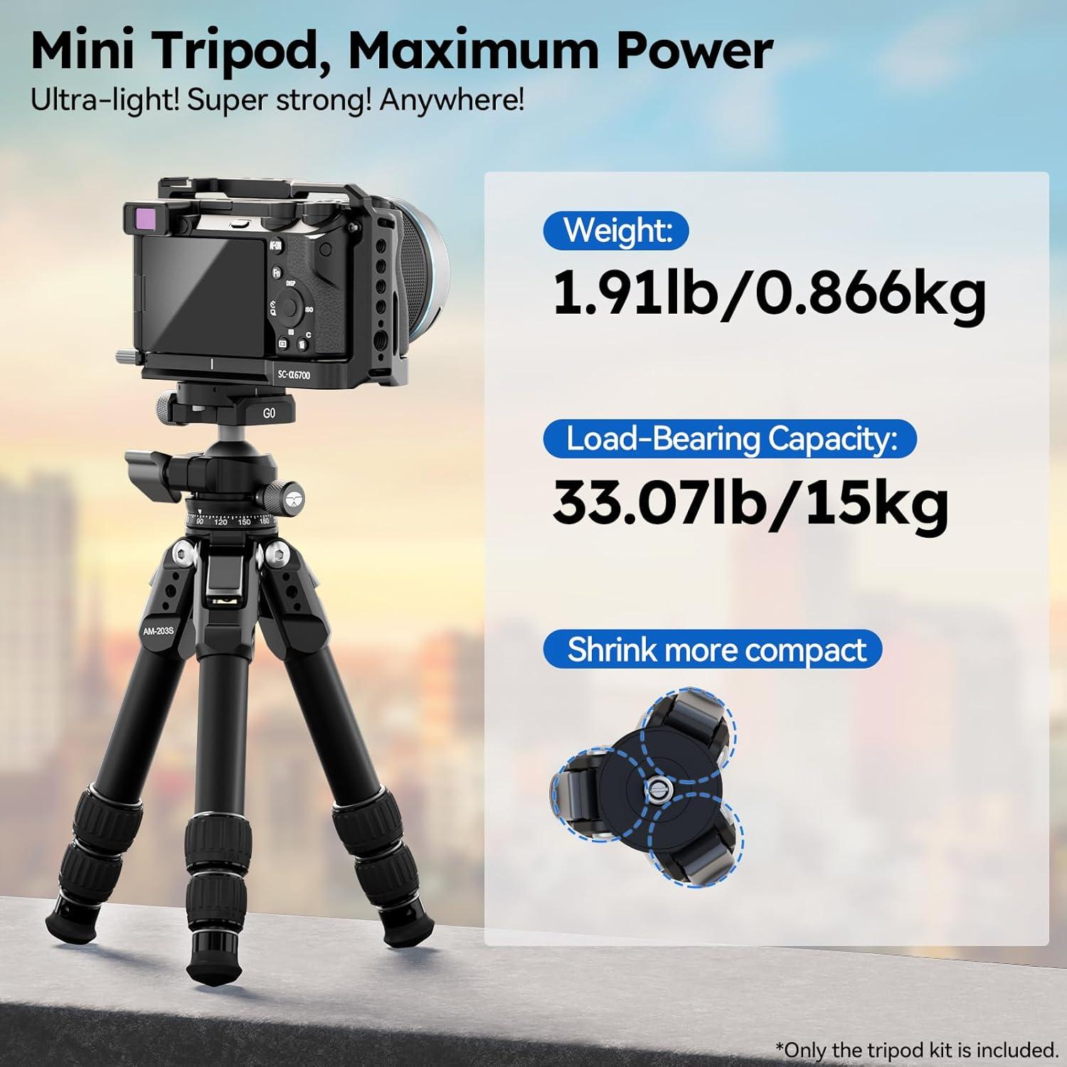Trípode Mini SIRUI AM-203S+G0 Aluminio 0.91kg 15kg Carga