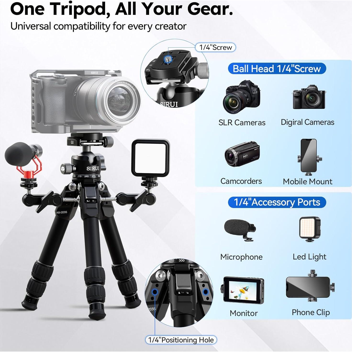 Trípode Mini SIRUI AM-203S+G0 Aluminio 0.91kg 15kg Carga