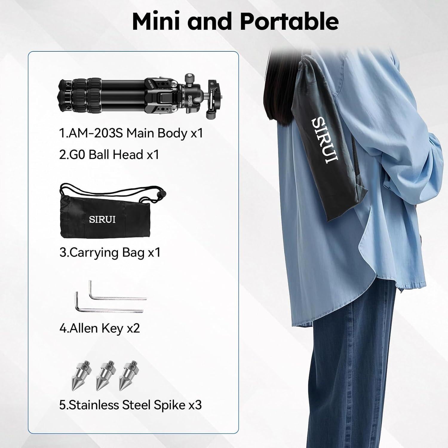 Trípode Mini SIRUI AM-203S+G0 Aluminio 0.91kg 15kg Carga