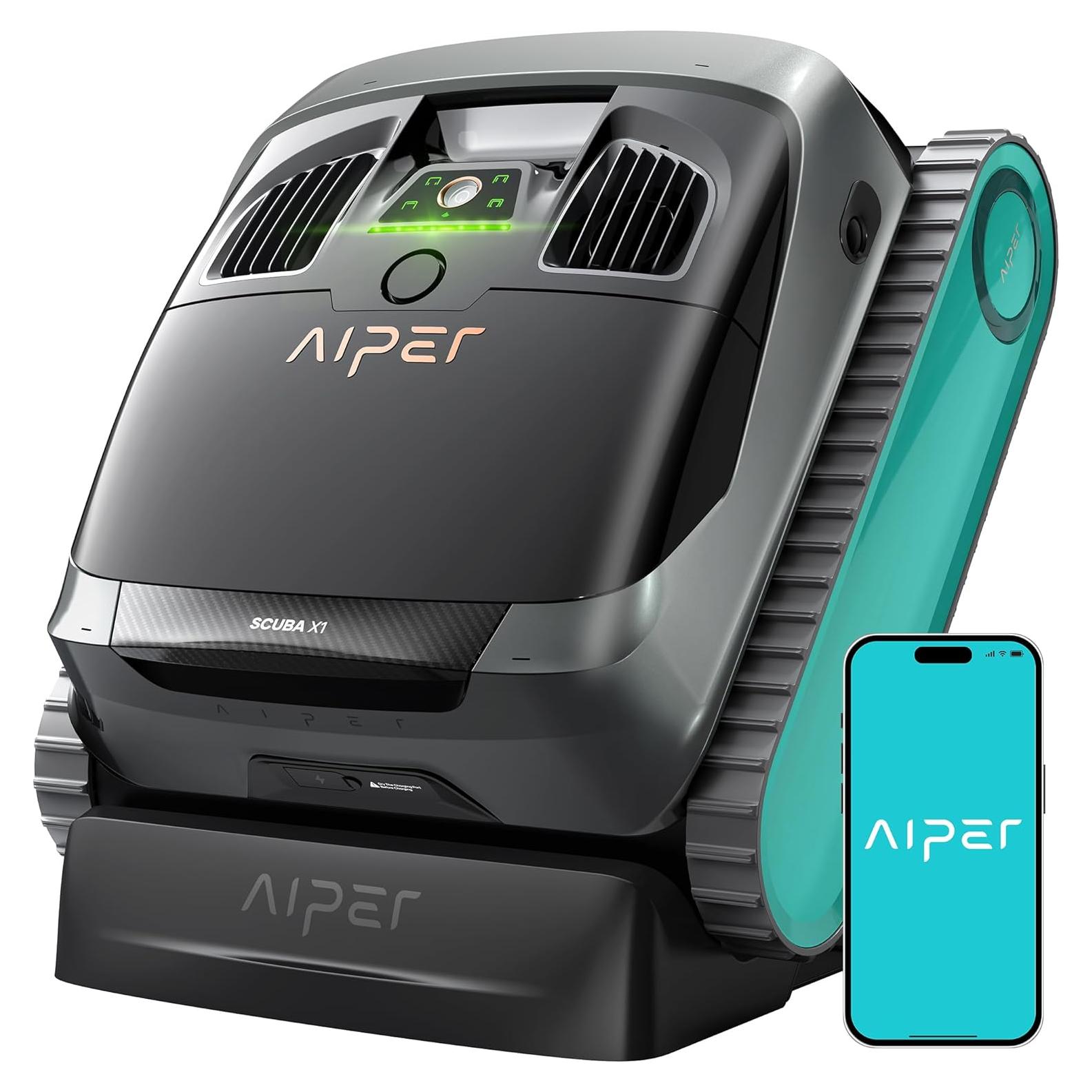 AIPER Scuba X1 Cordless Robotic Pool Cleaner, 6600 GPH High-Power Suction with Dual-Jet, Horizontal Waterline Scrubbing, 180 Mins for Inground Pools up to 2,150 sq.ft
