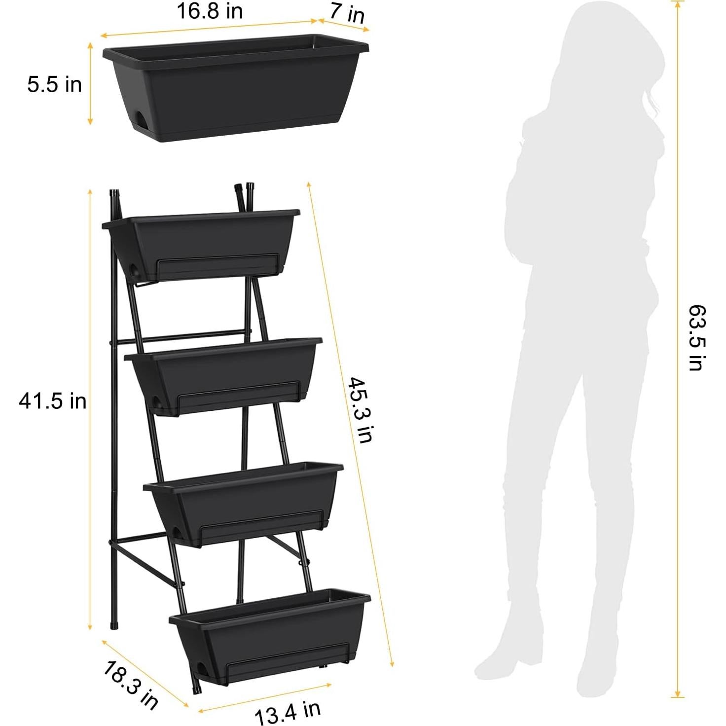 OYEAL Raised Garden Bed 4 Tier Vertical Garden Planter Indoor Outdoor Raised Planter Box with Legs Elevated Herb Garden Planter for Flowers Vegetables Plants, Black