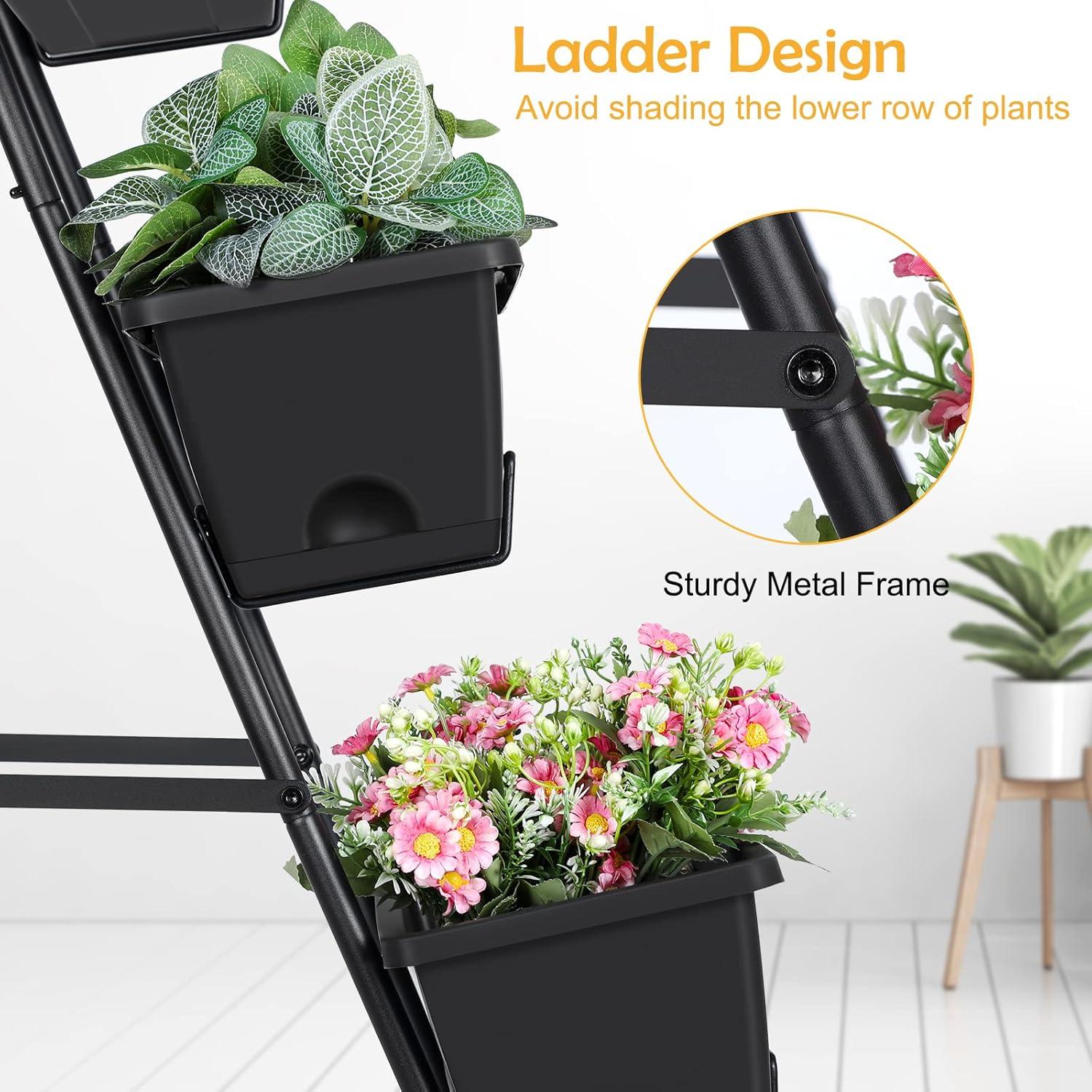 OYEAL Raised Garden Bed 4 Tier Vertical Garden Planter Indoor Outdoor Raised Planter Box with Legs Elevated Herb Garden Planter for Flowers Vegetables Plants, Black