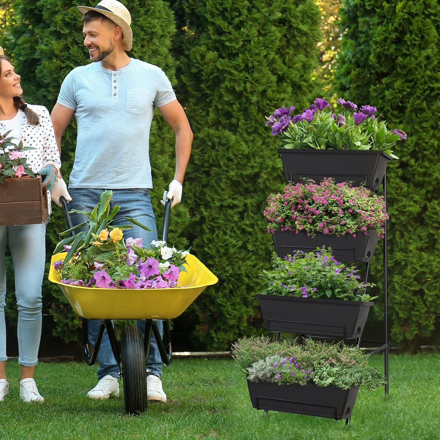 OYEAL Raised Garden Bed 4 Tier Vertical Garden Planter Indoor Outdoor Raised Planter Box with Legs Elevated Herb Garden Planter for Flowers Vegetables Plants, Black
