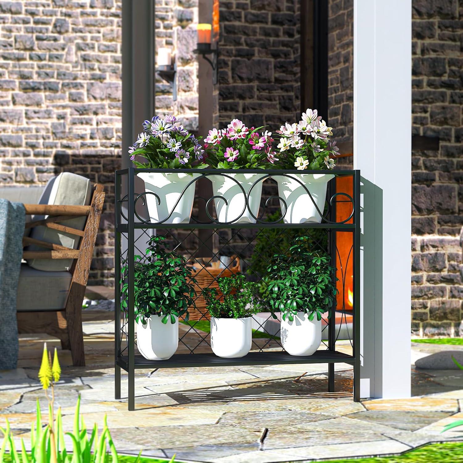 Estante para Plantas de Metal 2 Niveles Zhongma 90x32x90 cm