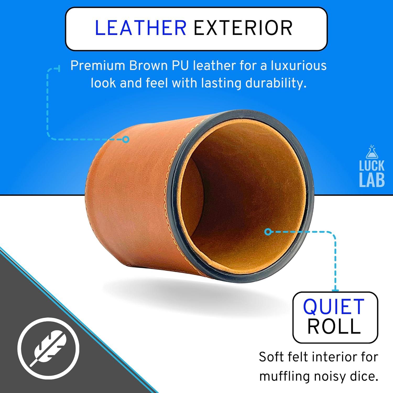 Taza de Dados de Cuero Luck Lab con Tapa y 6 Dados Perla