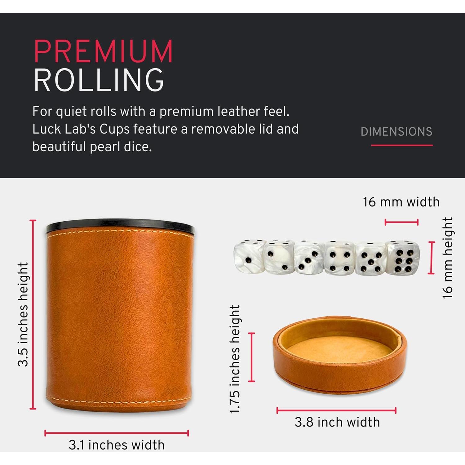 Taza de Dados de Cuero Luck Lab con Tapa y 6 Dados Perla