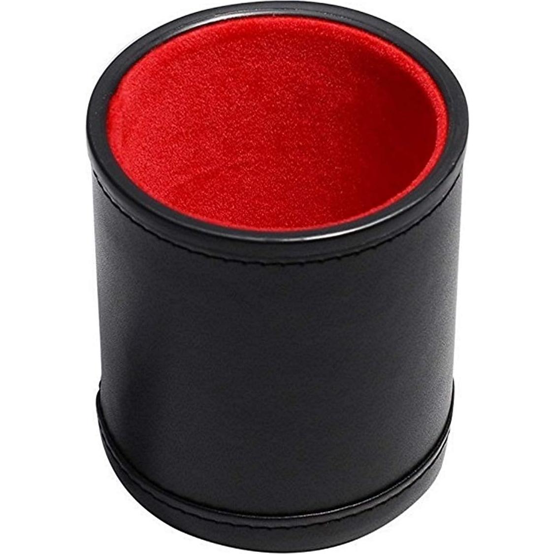 Copa de Dados de Cuero PU Negro con Fieltro Rojo y Dados