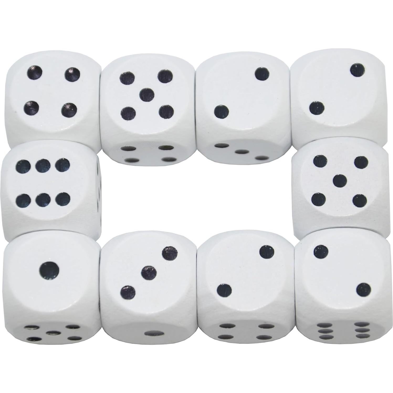Juego de 10 Dados de Madera D6 16mm StarMall Blanco