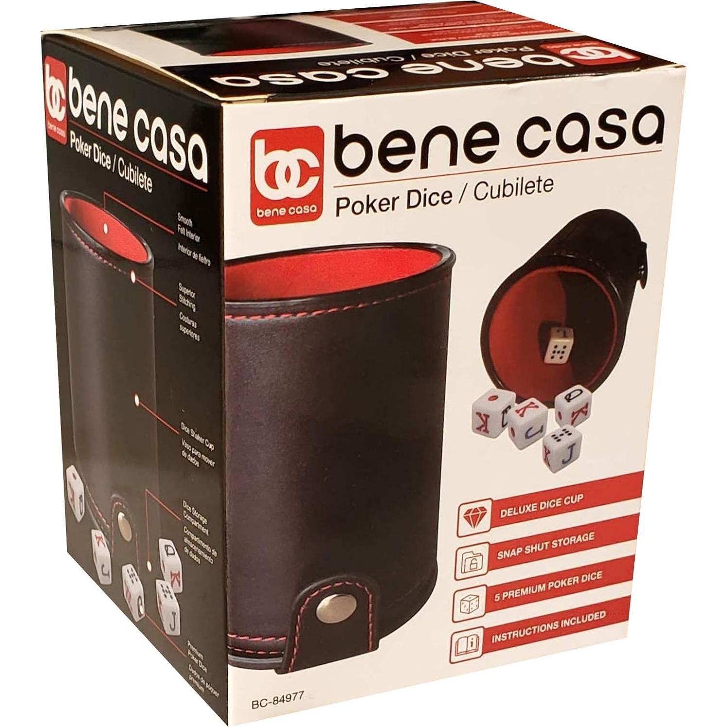 Taza de Dados Bene Casa con 5 Dados de Póker y Fieltro Rojo