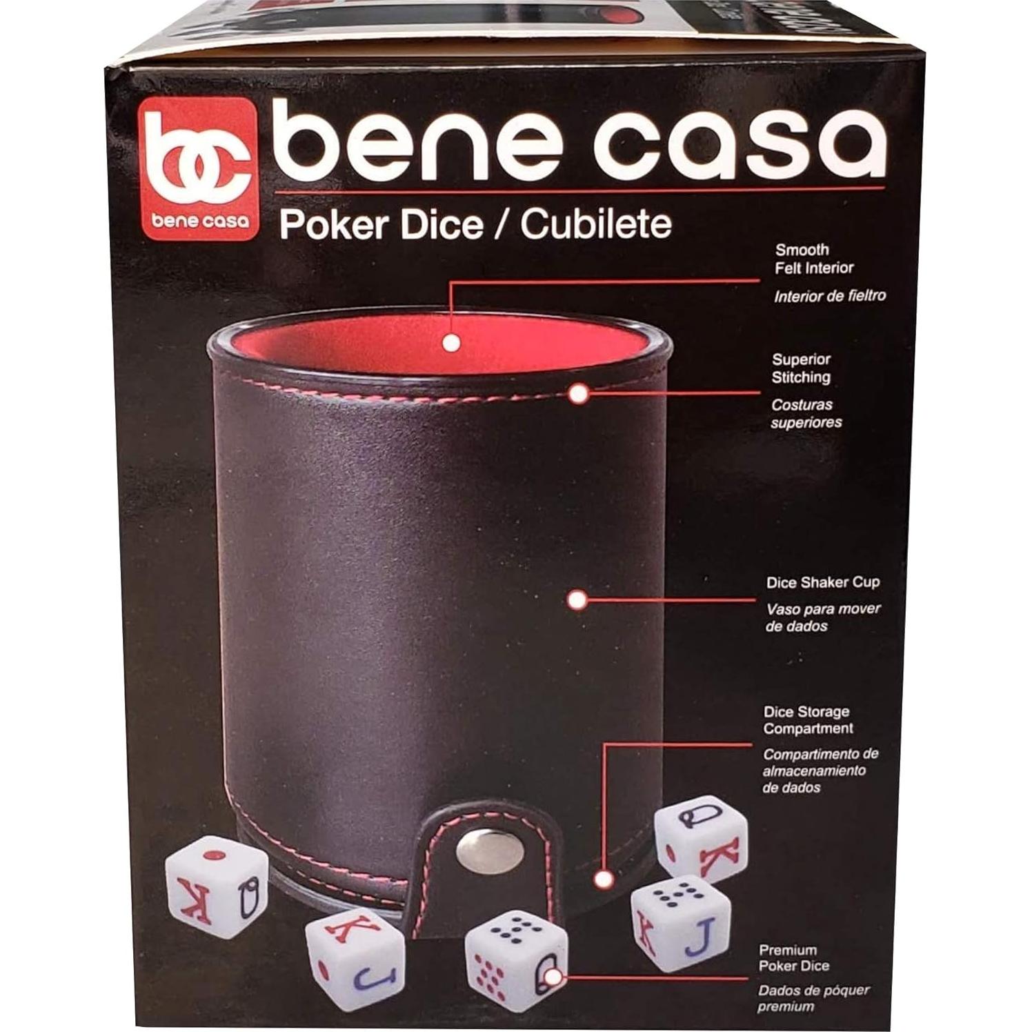 Taza de Dados Bene Casa con 5 Dados de Póker y Fieltro Rojo