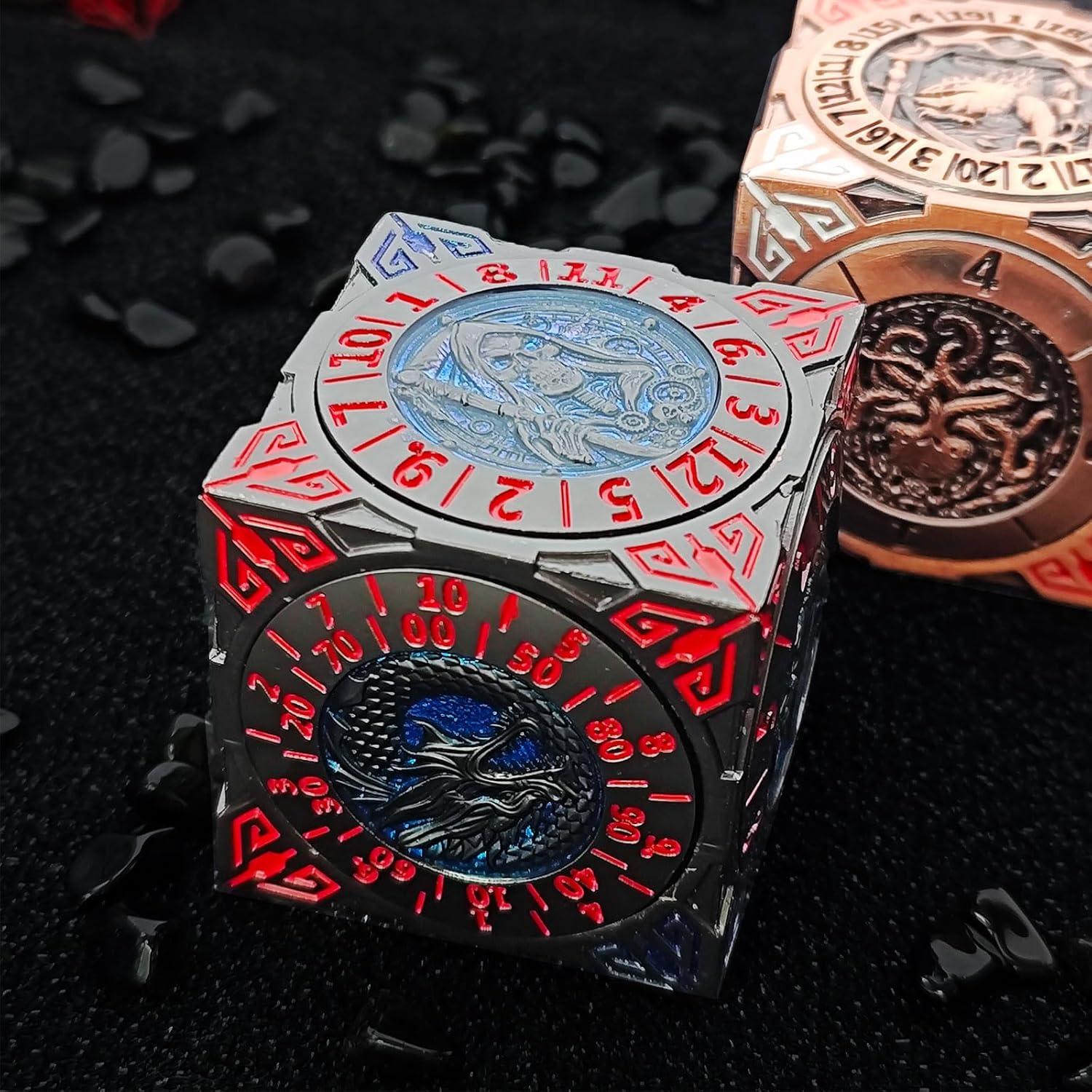 Dados Spinner Metálicos 7-en-1 FLUEFOWL D&D 3D Negro Azul