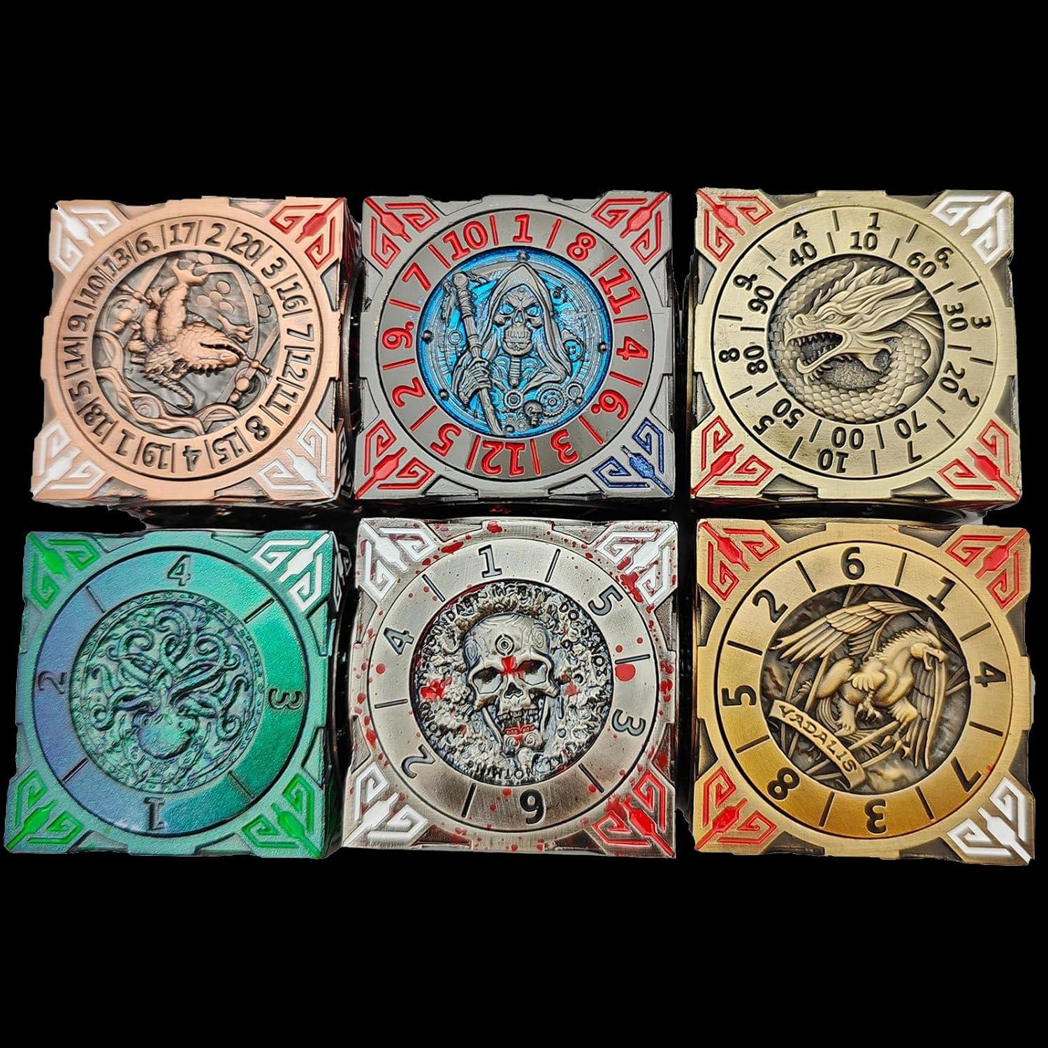 Dados Spinner Metálicos 7-en-1 FLUEFOWL D&D 3D Negro Azul