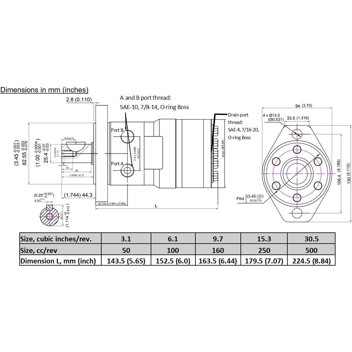 Motor Hidráulico Orbital Fluidhaus 100cc 1575in-lbs 550rpm