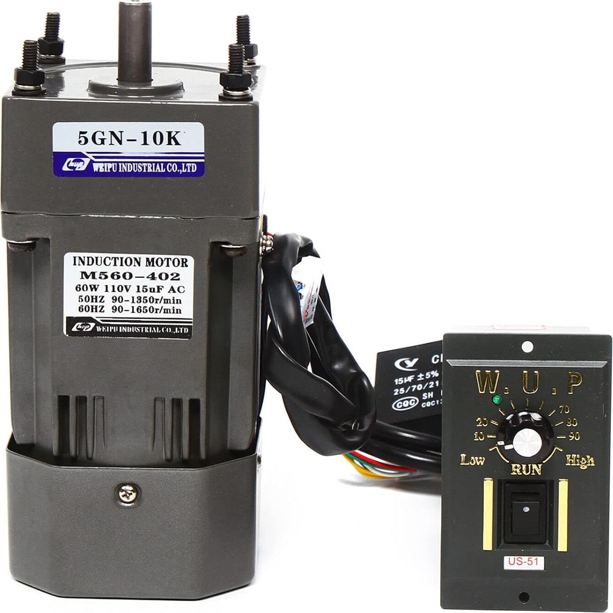 Motor de Engranaje AC 110V 60W Monofásico 0-135RPM 3.8Nm