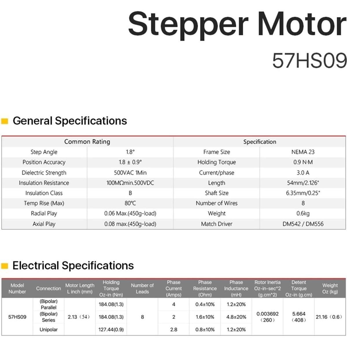 Motor Paso a Paso Nema23 QTSEGSEE 0.9Nm 3.0A 57HS09