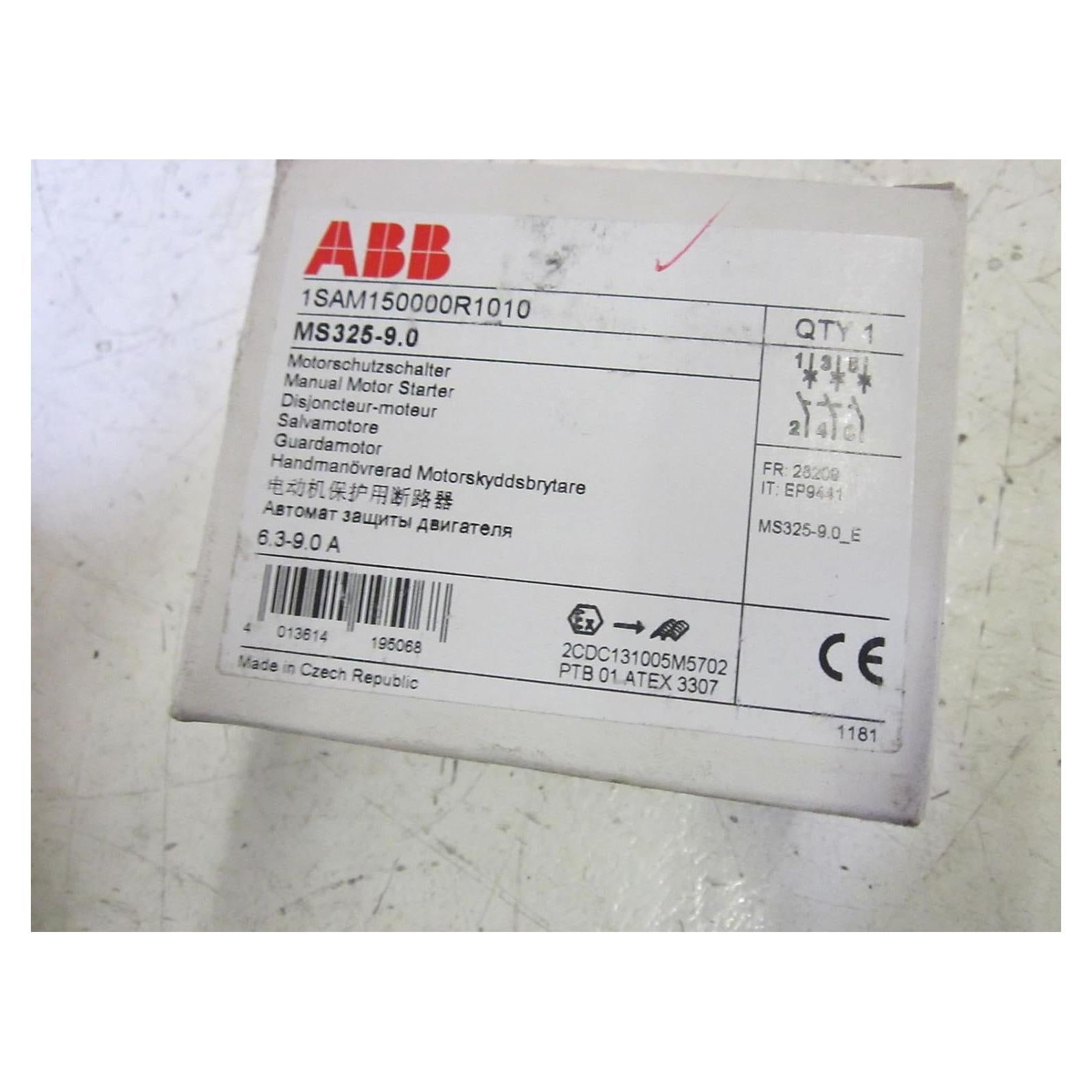Iniciador de Motor Manual ABB MS325 1.7 kW 9 A Nuevo
